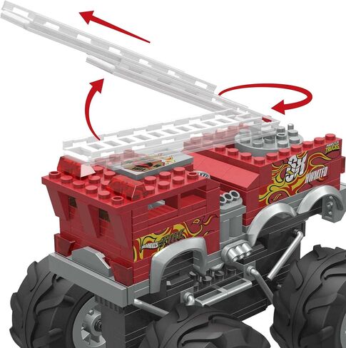 MEGA Hot Wheels Monster Truck Building Toy Playset, 5-Alarm Fire Truck with 284 Pieces and Giant Wheels, 1 Micro Action Figure, Red, Age 5+ Years in Saudi Arabia