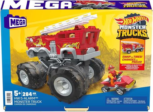 MEGA Hot Wheels Monster Truck Building Toy Playset, 5-Alarm Fire Truck with 284 Pieces and Giant Wheels, 1 Micro Action Figure, Red, Age 5+ Years in Saudi Arabia