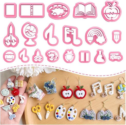 Keoker Back to School Clay Cutters, School Clay Cutters, Teacher Polymer Clay Cutters for Earrings Making, Studs Clay Cutters for Polymer Clay Jewelry, 19 Shapes Earring Cutters for Polymer Clay in Saudi Arabia