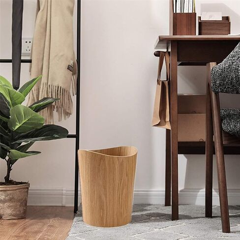 Wood Trash Can, Round Stackable Wastebasket, Natural Wood Garbage Recycling Bin for Bathrooms, Powder Rooms, Kitchens, Home Offices (B-Light Wood) in Saudi Arabia