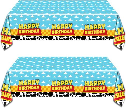 OULUN 2 قطعة من لوازم حفلات أعياد الميلاد ذات القصة الكرتونية، مقاس 54 بوصة × 108 بوصة، غطاء طاولة مطبوع بنمط البقرة، السماء الزرقاء والسحابة البيضاء، مفارش المائدة لتزيين حفلات عيد ميلاد البقرة in Kuwait