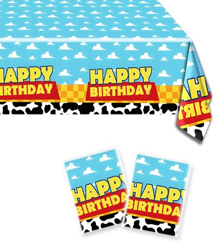 OULUN 2 قطعة من لوازم حفلات أعياد الميلاد ذات القصة الكرتونية، مقاس 54 بوصة × 108 بوصة، غطاء طاولة مطبوع بنمط البقرة، السماء الزرقاء والسحابة البيضاء، مفارش المائدة لتزيين حفلات عيد ميلاد البقرة in Kuwait