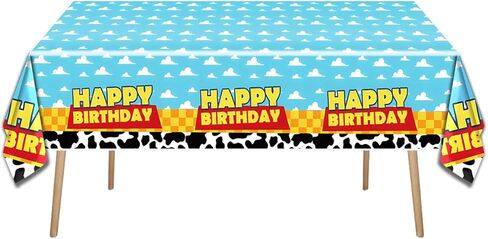 OULUN 2 قطعة من لوازم حفلات أعياد الميلاد ذات القصة الكرتونية، مقاس 54 بوصة × 108 بوصة، غطاء طاولة مطبوع بنمط البقرة، السماء الزرقاء والسحابة البيضاء، مفارش المائدة لتزيين حفلات عيد ميلاد البقرة in Kuwait