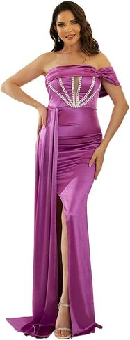 فستان Miss ord نسائي رسمي مثير بدون أكتاف من الساتان للحفلات الراقصة، فستان طويل بدون ظهر in Kuwait