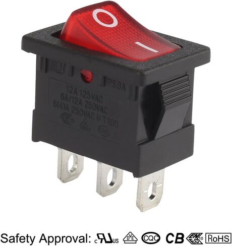 Uxcell 5 قطعة SPST 3P 2 موقف I/O ضوء LED أحمر قارب على إيقاف تبديل الروك التبديل على إيقاف التيار المتناوب 12A/125 فولت ، 6A/12A 250 فولت in Saudi Arabia