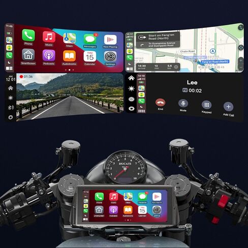 Spedal CL876L شاشة Apple CarPlay وAndroid Auto اللاسلكية للدراجات النارية، IPX7 مقاومة للماء، Siri & Google Voice Control in Kuwait