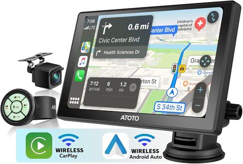 ATOTO P8 ستيريو سيارة Carplay لاسلكي محمول، لاسلكي Android Auto، 7 بوصة QLED وهج شاشة تعمل باللمس، كاميرا احتياطية 1080P، جهاز تحكم عن بعد، WDR، باهتة تلقائية، مدخل كاميرا على لوحة القيادة، P807SD-RC in Saudi Arabia