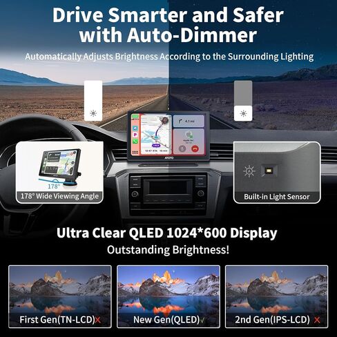 ATOTO P8 ستيريو سيارة Carplay لاسلكي محمول، لاسلكي Android Auto، 7 بوصة QLED وهج شاشة تعمل باللمس، كاميرا احتياطية 1080P، جهاز تحكم عن بعد، WDR، باهتة تلقائية، مدخل كاميرا على لوحة القيادة، P807SD-RC in Saudi Arabia