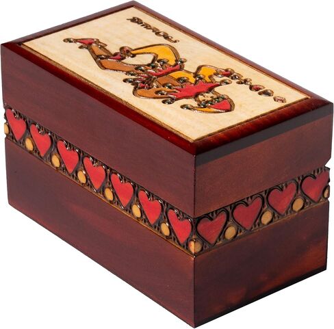 Artisan Owl Polish Handmade Four Suited Joker Card Wooden Box with Red Interior, Holds Two Decks of Cards in Saudi Arabia