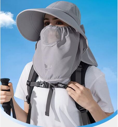 Women Sun Fishing Hats Wide Brim UV Protection Foldable Ponytail Summer Hat with Detachable Flap in Saudi Arabia
