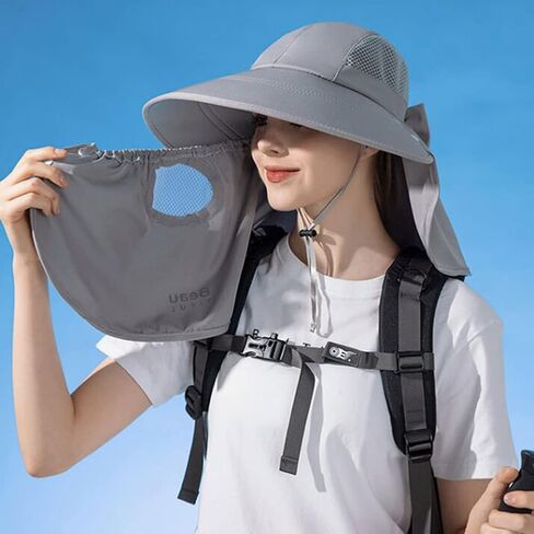 Women Sun Fishing Hats Wide Brim UV Protection Foldable Ponytail Summer Hat with Detachable Flap in Saudi Arabia