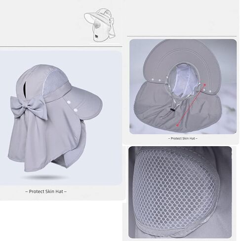 Women Sun Fishing Hats Wide Brim UV Protection Foldable Ponytail Summer Hat with Detachable Flap in Saudi Arabia