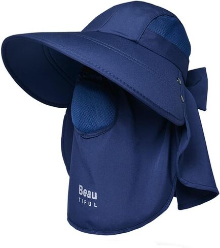 Women Sun Fishing Hats Wide Brim UV Protection Foldable Ponytail Summer Hat with Detachable Flap in Saudi Arabia