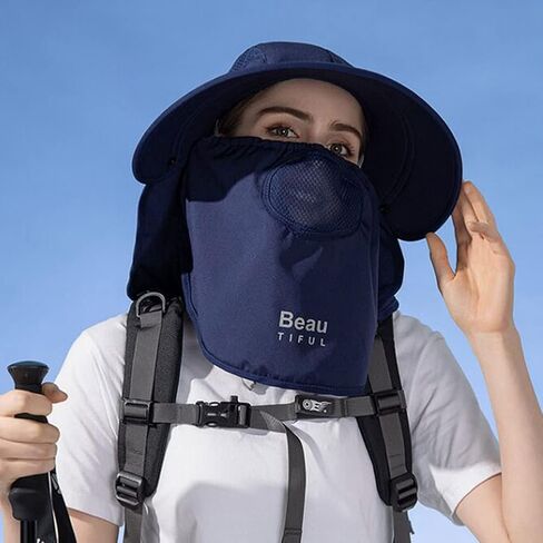 Women Sun Fishing Hats Wide Brim UV Protection Foldable Ponytail Summer Hat with Detachable Flap in Saudi Arabia
