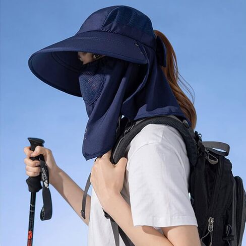Women Sun Fishing Hats Wide Brim UV Protection Foldable Ponytail Summer Hat with Detachable Flap in Saudi Arabia
