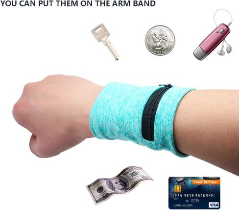 boshiho Unisex Zippered Wristband Pouch Runner’s Wrist Pocket Reversible Wrist Wallet in Kuwait