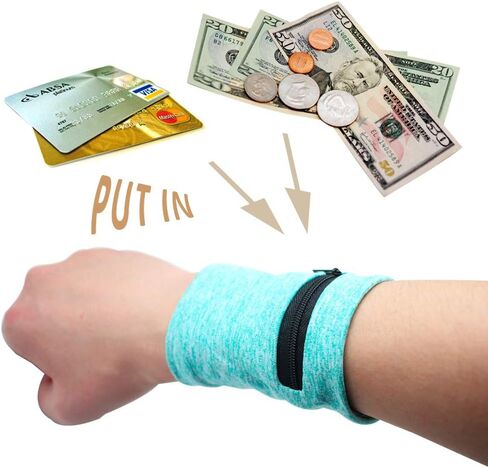 boshiho Unisex Zippered Wristband Pouch Runner’s Wrist Pocket Reversible Wrist Wallet in Kuwait