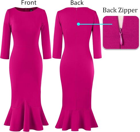 VFSHOW Womens Elegant Vintage Cocktail Party Bodycon Sheath Mermaid Midi Dress Slim Fitted Retro Wedding Guest Semi-Formal Mid-Calf Fishtail Dress (Hot Pink, Small) 6832 HPIK S in Saudi Arabia
