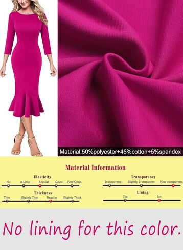VFSHOW Womens Elegant Vintage Cocktail Party Bodycon Sheath Mermaid Midi Dress Slim Fitted Retro Wedding Guest Semi-Formal Mid-Calf Fishtail Dress (Hot Pink, Small) 6832 HPIK S in Saudi Arabia