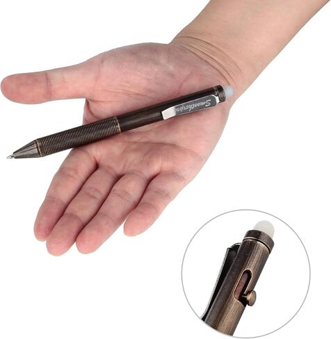 SMOOTHERPRO Erasable Solid Brass Bolt Action Pen,Weighted Heavy Pen Compatible with Pilot FriXion Refill,Durable Pen Clip for EDC Pocket Business Collection Retro(EAP02-GD) in Saudi Arabia