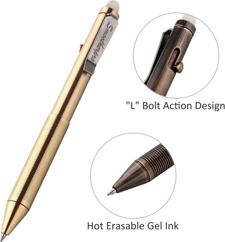 SMOOTHERPRO Erasable Solid Brass Bolt Action Pen,Weighted Heavy Pen Compatible with Pilot FriXion Refill,Durable Pen Clip for EDC Pocket Business Collection Retro(EAP02-GD) in Saudi Arabia