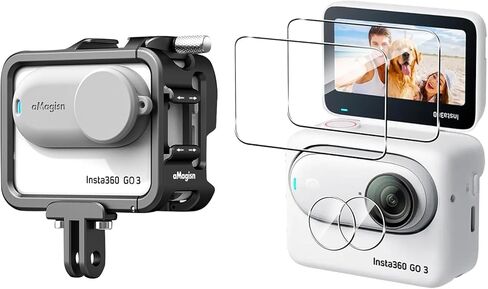 قفص بإطار من الألومنيوم مع حافظة من السيليكون للعدسة وواقي شاشة لجهاز Insta360 GO 3، حافظة معدنية متينة واقية مع حامل للأحذية الباردة (رقم الموديل 1) in Kuwait