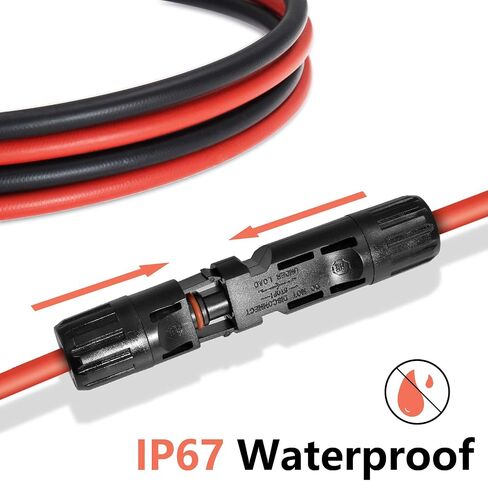 5FT Black + Red 10AWG(6mm²) Solar Panel Extension Cable Wire, Solar Adaptor Cable with Female and Male Connector - Set of 2 in Saudi Arabia