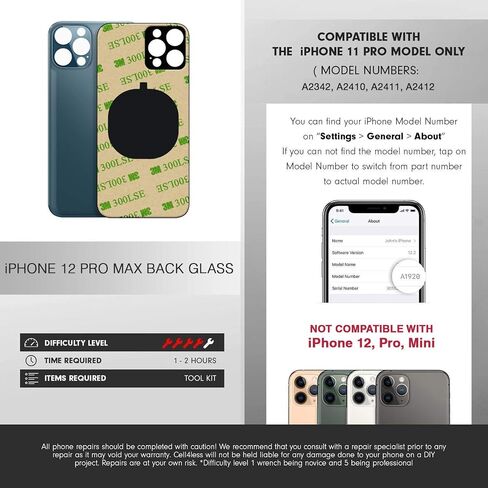 Cell4less Back Glass Compatible with The iPhone 12 Pro Max W/Full Body Adhesive, Removal Tool, and Wide Camera Hole for Quicker Installation NO Logo (Blue) 5 Pack in Saudi Arabia