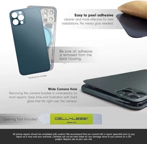 Cell4less Back Glass Compatible with The iPhone 12 Pro Max W/Full Body Adhesive, Removal Tool, and Wide Camera Hole for Quicker Installation NO Logo (Blue) 5 Pack in Saudi Arabia