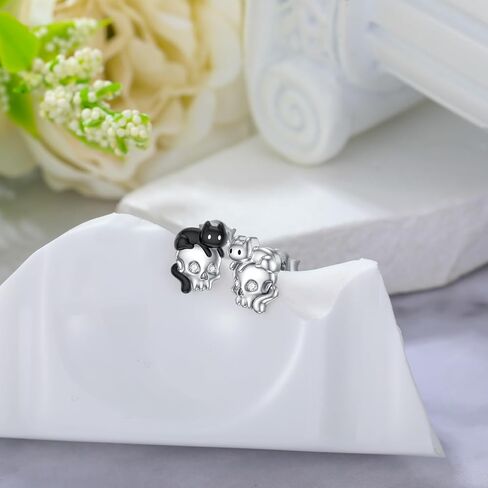 Diamond Skull and Cat Stud Earrings for Women in 925 Sterling Silver in Saudi Arabia