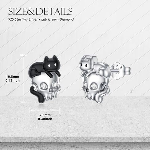 Diamond Skull and Cat Stud Earrings for Women in 925 Sterling Silver in Saudi Arabia