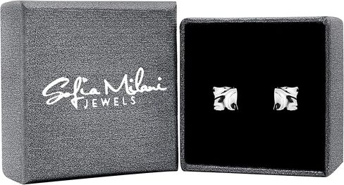 SOFIA MILANI - Solid 925 Sterling Silver Earrings for Women - Rectangle Stud Earring - E1225 in Kuwait