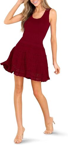 Wenrine Women's Summer Mini Dresses Sleeveless Knitted Crew Neck Casual Crochet Hem Slim Cute Tank Dress in Saudi Arabia