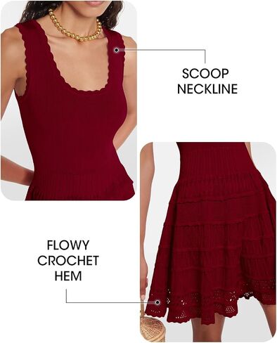 Wenrine Women's Summer Mini Dresses Sleeveless Knitted Crew Neck Casual Crochet Hem Slim Cute Tank Dress in Saudi Arabia