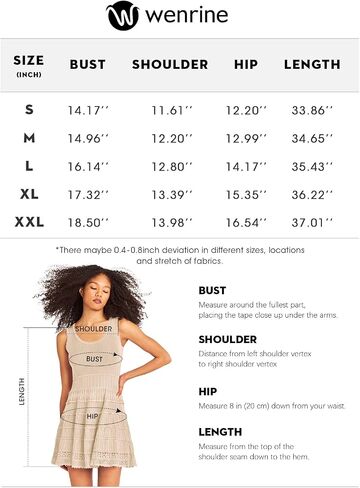 Wenrine Women's Summer Mini Dresses Sleeveless Knitted Crew Neck Casual Crochet Hem Slim Cute Tank Dress in Saudi Arabia