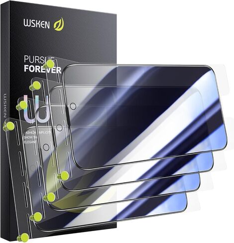WSKEN 24° Privacy Screen Protector for iPhone 15 Pro Max (6.7 inch), [Zero Bubble][Auto Dust-Elimination] Anti Spy Tempered Glass [Anti-Reflective] Diamonds Hard HD Anti Peep Film - 2 Pack in Kuwait
