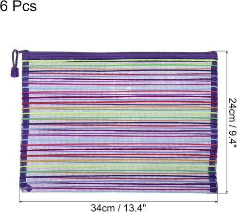 MECCANIXITY Mesh Zipper Pouches, A4 Colorful Pencil Case Document File Bags Storage Organizer for Office Supply Travel Accessory, Purple Pack of 6 in Saudi Arabia