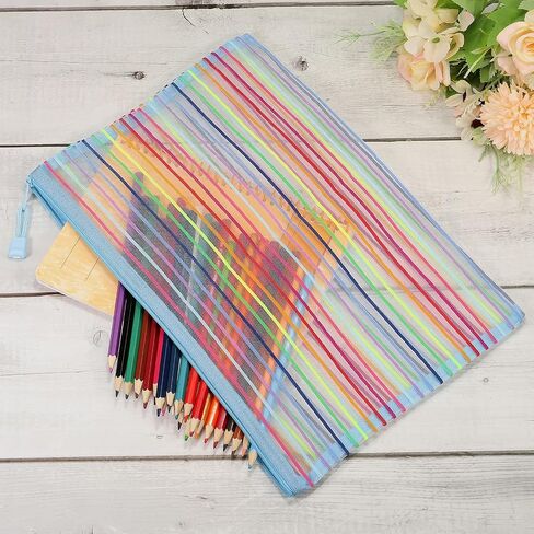 MECCANIXITY Mesh Zipper Pouches, A4 Colorful Pencil Case Document File Bags Storage Organizer for Office Supply Travel Accessory, Purple Pack of 6 in Saudi Arabia