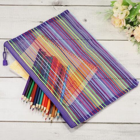 MECCANIXITY Mesh Zipper Pouches, A4 Colorful Pencil Case Document File Bags Storage Organizer for Office Supply Travel Accessory, Purple Pack of 6 in Saudi Arabia