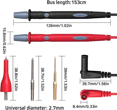 12Pcs Multimeter Test Leads Set CAT III 1000V 20A with Alligator Clips/Needle Probe and Replaceable Precision Probes, Professional Kit General Use for Digital Electrical Testing in Saudi Arabia