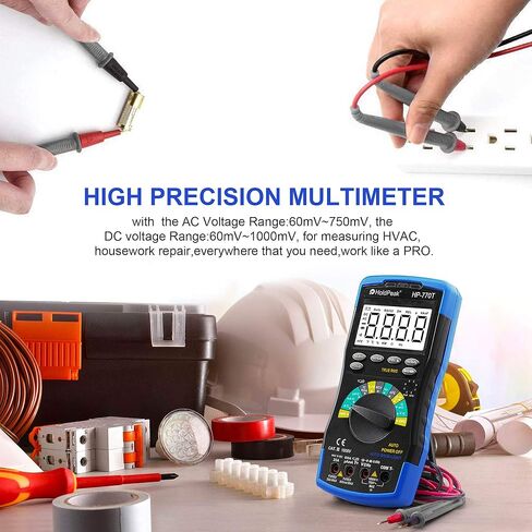 جهاز قياس رقمي متعدد من HOLDPEAK 6000 عدد محلل المدى التلقائي TRMS فولت متر جهاز قياس المقاومة hFE مع مقياس تيار الجهد الكهربي NCV AC/DC، غطاء، درجة الحرارة، عقد البيانات، اختبار الصمام الثنائي، إضاءة خلفية LED، HP-770T in Kuwait
