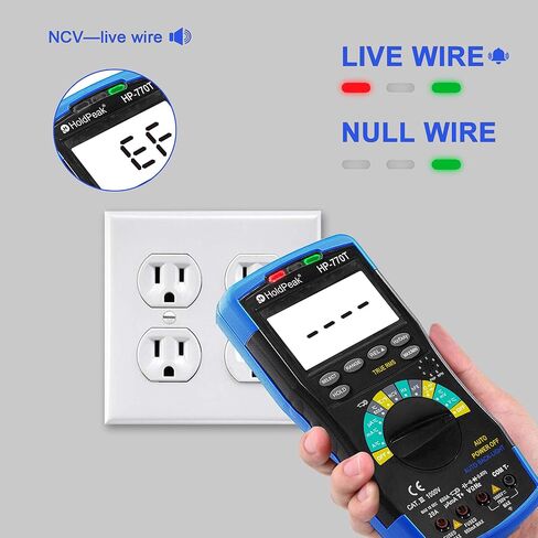 جهاز قياس رقمي متعدد من HOLDPEAK 6000 عدد محلل المدى التلقائي TRMS فولت متر جهاز قياس المقاومة hFE مع مقياس تيار الجهد الكهربي NCV AC/DC، غطاء، درجة الحرارة، عقد البيانات، اختبار الصمام الثنائي، إضاءة خلفية LED، HP-770T in Kuwait