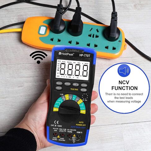جهاز قياس رقمي متعدد من HOLDPEAK 6000 عدد محلل المدى التلقائي TRMS فولت متر جهاز قياس المقاومة hFE مع مقياس تيار الجهد الكهربي NCV AC/DC، غطاء، درجة الحرارة، عقد البيانات، اختبار الصمام الثنائي، إضاءة خلفية LED، HP-770T in Kuwait