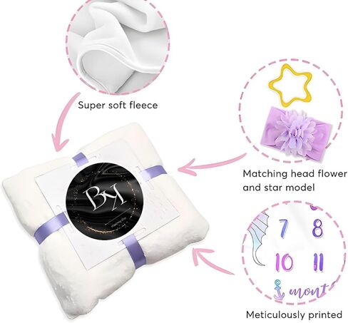 BrandKingShop Milestone Blanket طفلة، حورية البحر طفل شهري بطانية صورة مايلستون لحديثي الولادة، دعامة تصوير من الصوف السميك للطفل، تتضمن إطارًا واحدًا + عصابة رأس واحدة، 60 بوصة × 40 بوصة، BM001 in Saudi Arabia