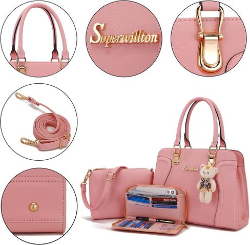 Soperwillton Handbags for Women Shoulder Bags Wallet Tote Bag Satchel 3pcs Purse Set in Kuwait