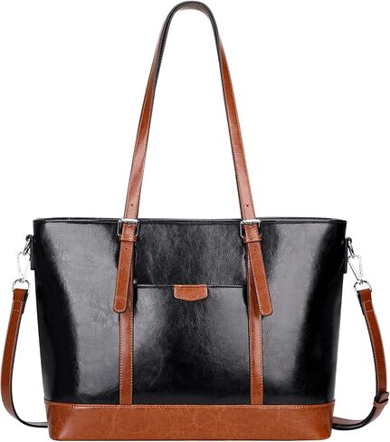 حقيبة يد جلدية كبيرة من فوق الأرض للنساء حقائب يد جلدية كبيرة وحقائب كتف للعمل (O187E أسود/بني) in Kuwait