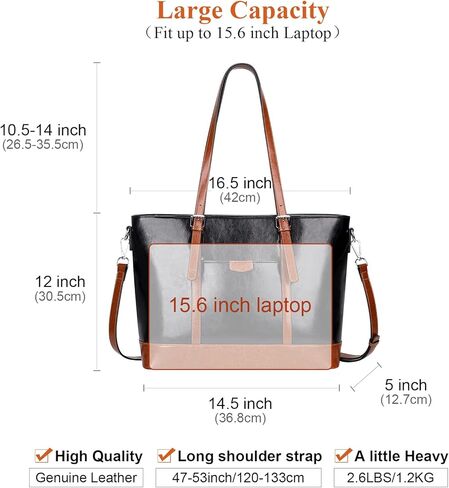 حقيبة يد جلدية كبيرة من فوق الأرض للنساء حقائب يد جلدية كبيرة وحقائب كتف للعمل (O187E أسود/بني) in Kuwait