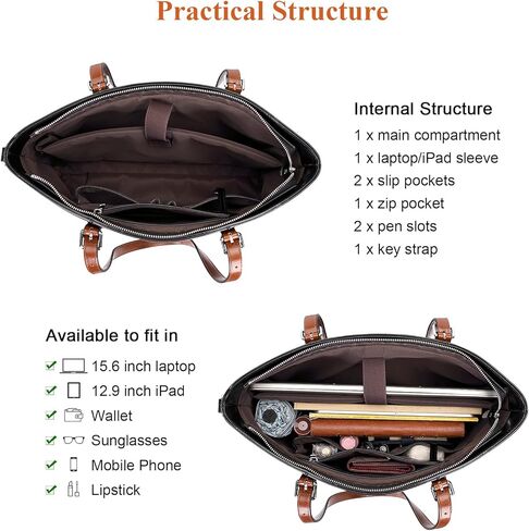 حقيبة يد جلدية كبيرة من فوق الأرض للنساء حقائب يد جلدية كبيرة وحقائب كتف للعمل (O187E أسود/بني) in Kuwait