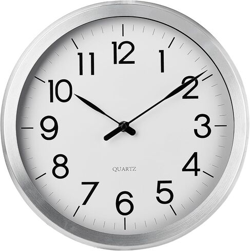 Wall Clock, Modern 12 Inch Battery Operated Wall Clocks, Silent Non-Ticking Aluminum Clock for Bedroom, Kitchen, Living Room Decor, Easy to Read, Lightweight, Silver in Saudi Arabia