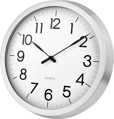 Wall Clock, Modern 12 Inch Battery Operated Wall Clocks, Silent Non-Ticking Aluminum Clock for Bedroom, Kitchen, Living Room Decor, Easy to Read, Lightweight, Silver in Saudi Arabia